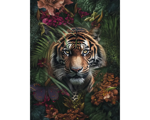 Tiger zwischen Blumen und Blättern