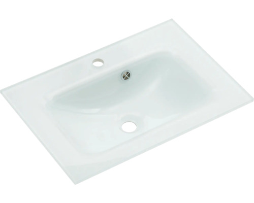 Vasque à poser rectangulaire en verre avec trou de robinet et trop-plein