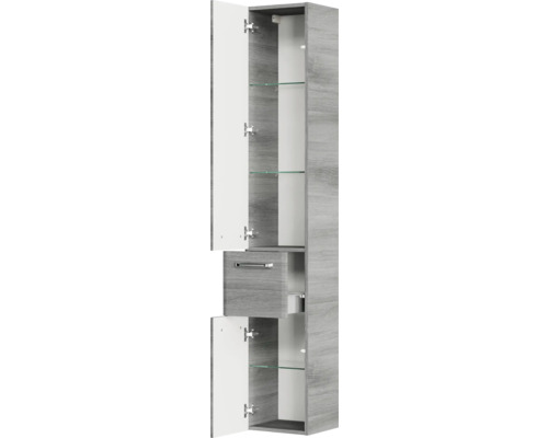 Armoire haute avec tiroir et compartiments pour salle de bain