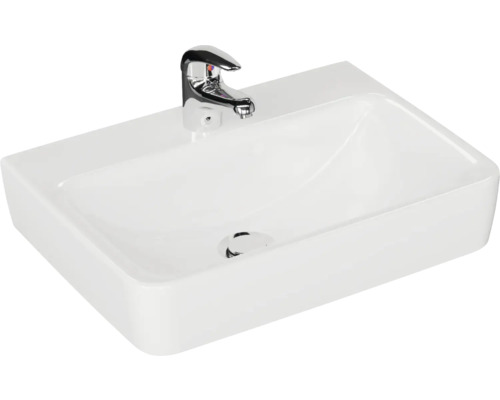 Aufsatzwaschbecken aus Keramik mit Armatur