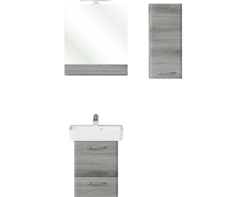 Badezimmerset mit Waschtischunterschrank, Spiegelschrank und Hochschrank