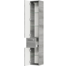 Badmöbel-Set Pelipal Quickset 328 BxHxT 145 x 200 x 39 cm Frontfarbe graphit struktur quer mit Mineralguss-Waschtisch und Hochschrank 328.120002