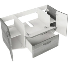 Badmöbel-Set Pelipal Quickset 328 BxHxT 145 x 200 x 39 cm Frontfarbe graphit struktur quer mit Mineralguss-Waschtisch und Hochschrank 328.120002