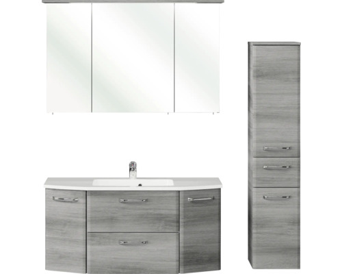 Set de meubles de salle de bains Pelipal Quickset 328 lxhxp 145 x 200 x 39 cm couleur de façade graphite structure transversale avec vasque en fonte minérale et meuble haut 328.120003 Ensemble de meubles de salle de bains avec lavabo, armoire de toilette et armoire haute