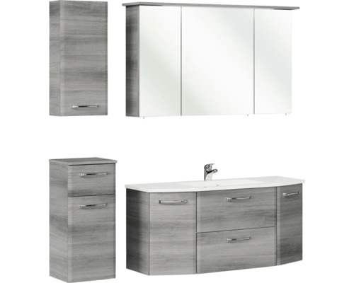 Badmöbel-Set Pelipal Quickset 328 BxHxT 145 x 200 x 39 cm Frontfarbe graphit struktur quer mit Mineralguss-Waschtisch weiß, Unterschrank und Wandschrank 328.120004 Badezimmermöbelset mit Waschbeckenunterschrank, Spiegelschrank und Hochschränken