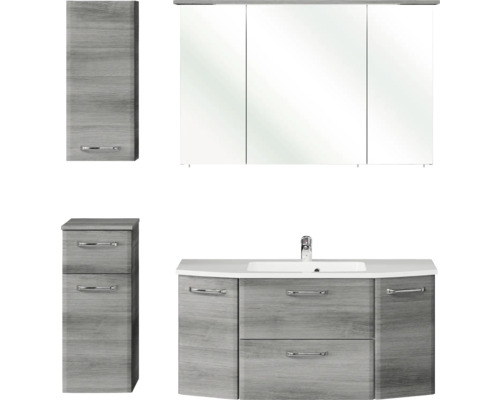 Badezimmerset mit Waschtischunterschrank, Spiegelschrank und Hochschrank