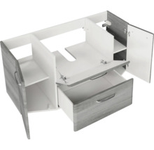 Badmöbel-Set Pelipal Quickset 328 BxHxT 175 x 200 x 39 cm Frontfarbe graphit struktur quer mit Mineralguss-Waschtisch und Hochschrank, Unterschrank und Wandschrank 328.120006