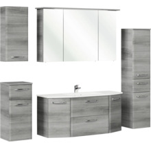 Badmöbel-Set Pelipal Quickset 328 BxHxT 175 x 200 x 39 cm Frontfarbe graphit struktur quer mit Mineralguss-Waschtisch und Hochschrank, Unterschrank und Wandschrank 328.120006