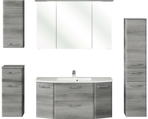 Badmöbel-Set Pelipal Quickset 328 BxHxT 175 x 200 x 39 cm Frontfarbe graphit struktur quer mit Mineralguss-Waschtisch und Hochschrank, Unterschrank und Wandschrank 328.120006 Komplettes Badezimmermöbelset mit Waschtisch, Spiegel, Spiegelschrank und Hochschränken