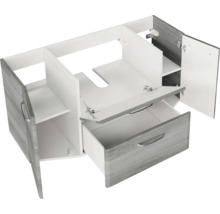 Badmöbel-Set Pelipal Quickset 328 BxHxT 145 x 200 x 39 cm Frontfarbe graphit struktur quer mit Glas-Waschtisch weiß, Unterschrank und Wandschrank 328.120007