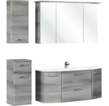 Badmöbel-Set Pelipal Quickset 328 BxHxT 145 x 200 x 39 cm Frontfarbe graphit struktur quer mit Glas-Waschtisch weiß, Unterschrank und Wandschrank 328.120007