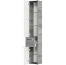 Badmöbel-Set Pelipal Quickset 328 BxHxT 175 x 200 x 39 cm Frontfarbe graphit struktur quer mit Glas-Waschtisch weiß, Hochschrank, Unterschrank und Wandschrank 328.120008
