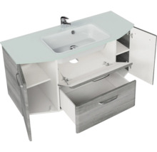 Badmöbel-Set Pelipal Quickset 328 BxHxT 175 x 200 x 39 cm Frontfarbe graphit struktur quer mit Glas-Waschtisch weiß, Hochschrank, Unterschrank und Wandschrank 328.120008