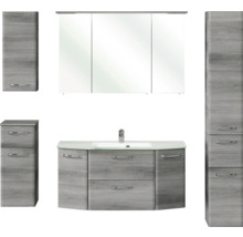 Badmöbel-Set Pelipal Quickset 328 BxHxT 175 x 200 x 39 cm Frontfarbe graphit struktur quer mit Glas-Waschtisch weiß, Hochschrank, Unterschrank und Wandschrank 328.120008