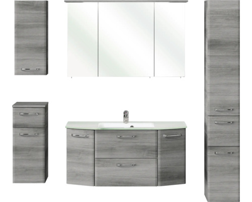 Set de meubles de salle de bains Pelipal Quickset 328 lxhxp 175 x 200 x 39 cm couleur de façade graphite structure transversale avec vasque en verre blanc, meuble haut, meuble bas et armoire murale 328.120008