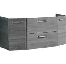 Badmöbel-Set Pelipal Quickset 328 BxHxT 175 x 200 x 39 cm Frontfarbe graphit struktur quer mit Glas-Waschtisch weiß, Hochschrank, Unterschrank und Wandschrank 328.120008