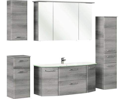 Set de meubles de salle de bains Pelipal Quickset 328 lxhxp 175 x 200 x 39 cm couleur de façade graphite structure transversale avec vasque en verre blanc, meuble haut, meuble bas et armoire murale 328.120009