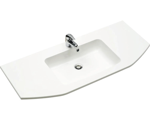 Waschtisch mit Armatur und rechteckigem Becken