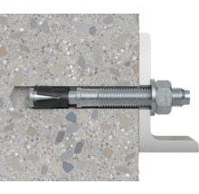 Ancre de montage direct avec rail métallique fixée dans un mur en béton