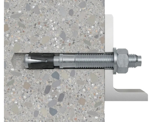 Ancrage métallique avec écrou dans un mur en béton