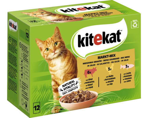 Pâtée pour chats kitekat Maxipack Marktmix en gelée 12x 85g, 1,020 kg , bœuf, poulet, saumon