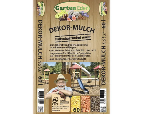 Fallschutzbelag natur Dekor-Mulch 60 L Holz Hackschnitzel zur Bodenabdeckung von Beeten und Wegen