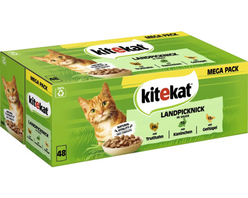 Katzenfutter nass kitekat Multipack Landpicknick in Sauce mit Truhthahn, Kaninchen, Geflügel 48 x 85 g