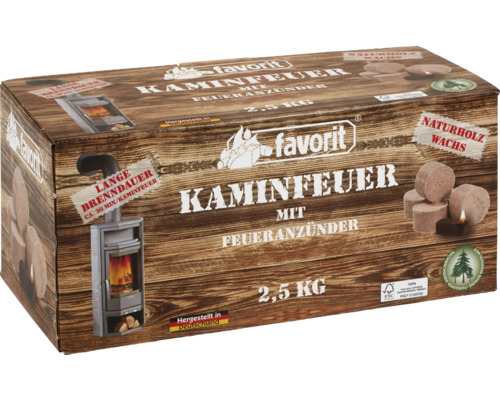 Anzünder favorit Kaminfeuer XXL - Anzünder 2,5kg Naturholzwachs in wiederverschliessbarer Faltschachtel für Grill, Kamin und Ofen, Hergestellt in Deutschland Favorit Kaminfeuer mit Feueranzünder, 2.5 Kilogramm Packung