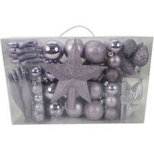 Weihnachtsbaumschmuck-Set mit Stern, Kugeln und Zapfen in transparenter Kunststoffbox