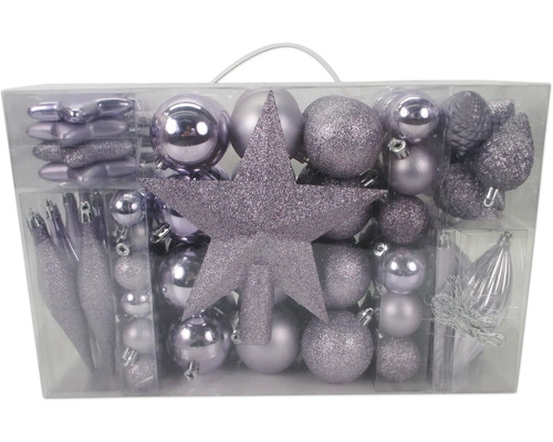 Lot de 104 boules de Noël en plastique Lafiora mélange violet