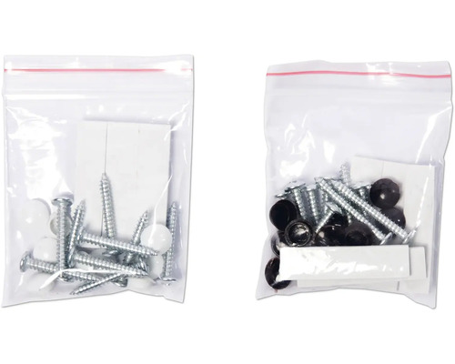 Kit de vis avec caches dans un emballage transparent