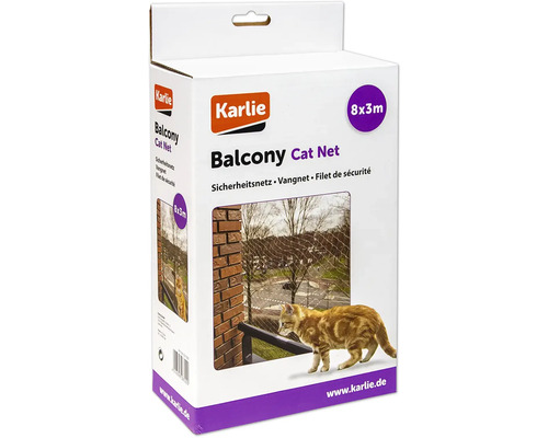 Filet de protection pour chats Karlie Balcony 8 x 3 m, transparent, maille 3 x 3 cm Emballage d''un filet de protection pour chat de balcon Karlie de 8x3 mètres