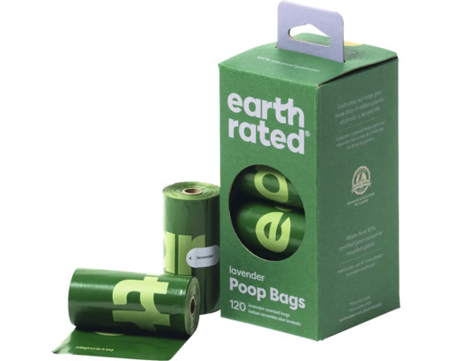 Sacs à excréments Earth Rated parfumés à la lavande, 120 pièces, en carton
