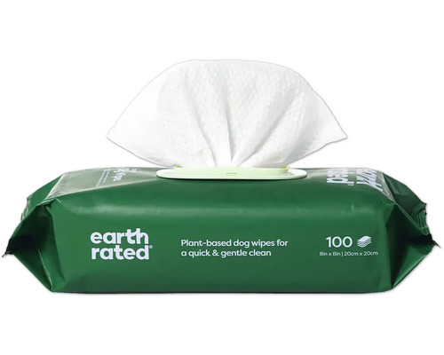 Lingettes pour chiens Earth Rated, 100 pièces, pour un nettoyage rapide et doux