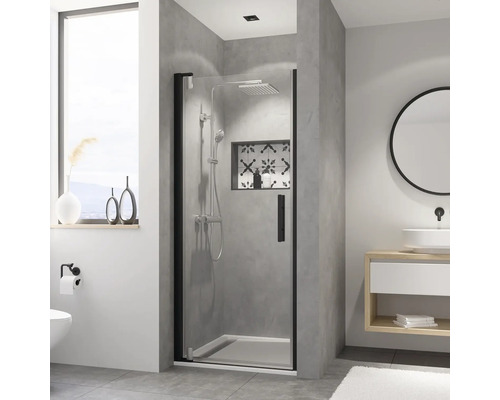 Porte de douche en niche Breuer Europa Design 80 cm verre transparent, profilé couleur noir 0285031001003