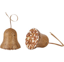 Mangeoire pour oiseaux en fibre de coco en forme de cloche, remplie de noix