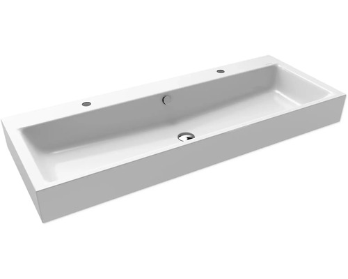 Double lavabo KALDEWEI Puro 120x46 cm blanc avec 2 trous pour robinet effet perlant 906806043001-0