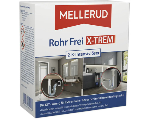 Déboucheur de canalisations intensif bicomposant Mellerud 1 l Mellerud Rohr Frei X-Trem 2-K déboucheur intensif pour le débouchage des canalisations