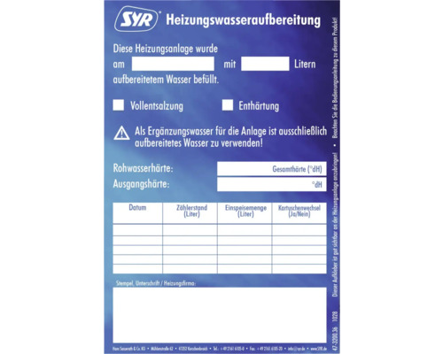 Bloc autocollant SYR traitement de l'eau chaude 3200.00.925 Bloc autocollant SYR traitement de l'eau chaude 3200.00.925