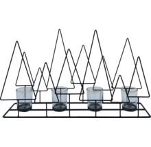 Kerzenhalter aus Metall mit Bergsilhouette und vier Gläsern