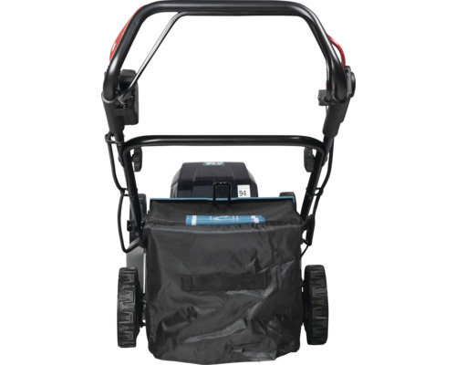 Vue arrière d''une tondeuse à gazon avec bac de ramassage