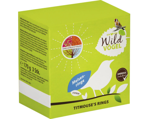 Nourriture pour oiseaux sauvages Ein Herz für Wildvögel anneaux pour mésanges par lot de 3 également comme nourriture pour oiseaux toute l'année, contrôlé à l'Ambrosia Nourriture pour oiseaux sauvages Ein Herz für Wildvögel anneaux pour mésanges par lot de 3 également comme nourriture pour oiseaux toute l'année, contrôlé à l'Ambrosia