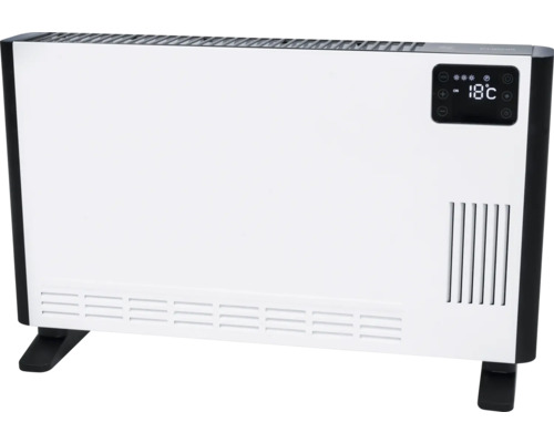 Elektrischer Heizkörper mit digitaler Steuerung und Standfüßen.