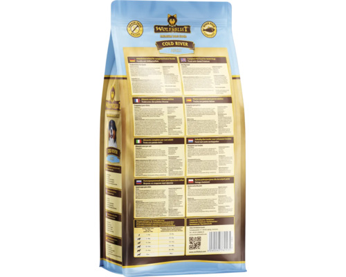 Rückseite der Wolfsblut Cold River Premium Hundetrockenfutter Verpackung