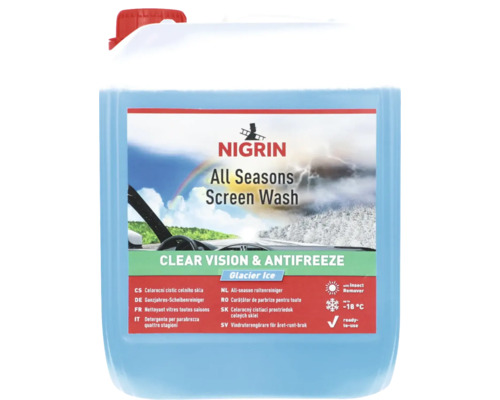 Transparence & protection antigel Nigrin nettoyant pour vitre toute saison mélange prêt à l'emploi jusqu'à -18 °C 5 L