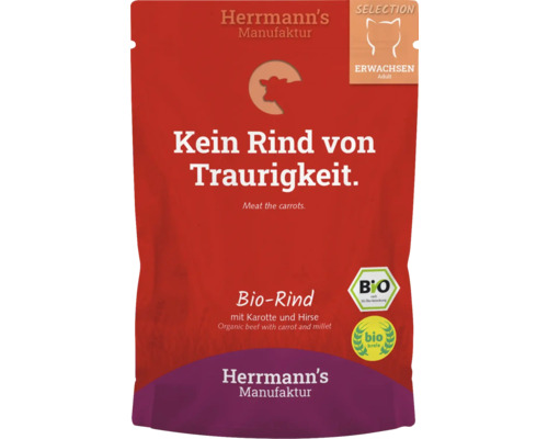 Herrmanns Manufaktur Adult Bio-Rind Katzenfutter mit Karotte und Hirse