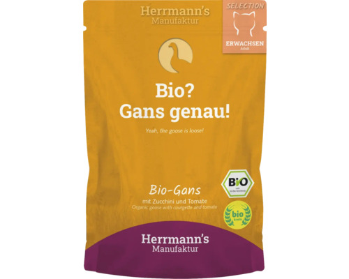 Herrmanns Manufaktur Alimentation bio pour chat à base d''oie avec courgettes et tomates pour chats adultes