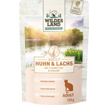 Wildes Land aliments pour chats adulte poulet et saumon, 100 grammes