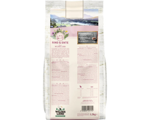 Rückseite der Wildes Land Katzennahrung mit Rind und Ente, 1,2 Kilogramm