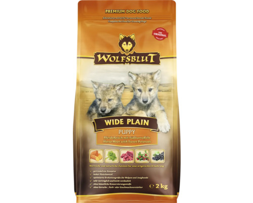 Croquettes pour chiens WOLFSBLUT Wide Plain Puppy cheval aux patates douces, nourriture pour chiots avec Superfoods, sans céréales, sans gluten 2 kg